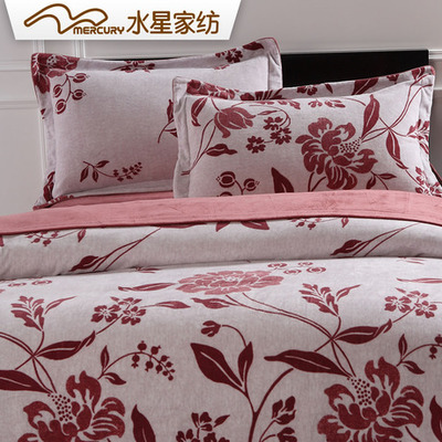 水星家纺全棉贡缎拉舍尔绒四件套103589 品质与舒适的完美融合
